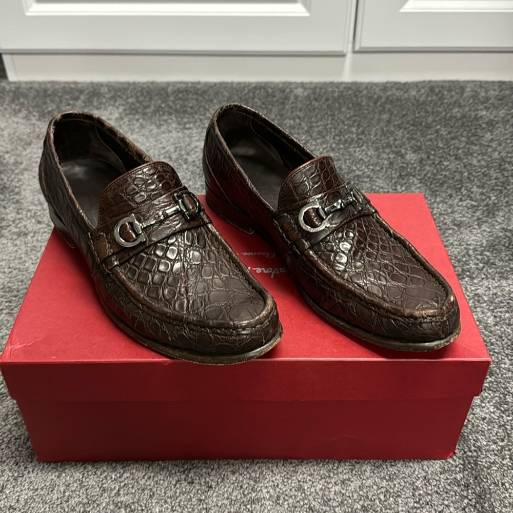 Salvatore Ferragamo Giostra 3 Mocca Crocodile Hickory Calf Loafer